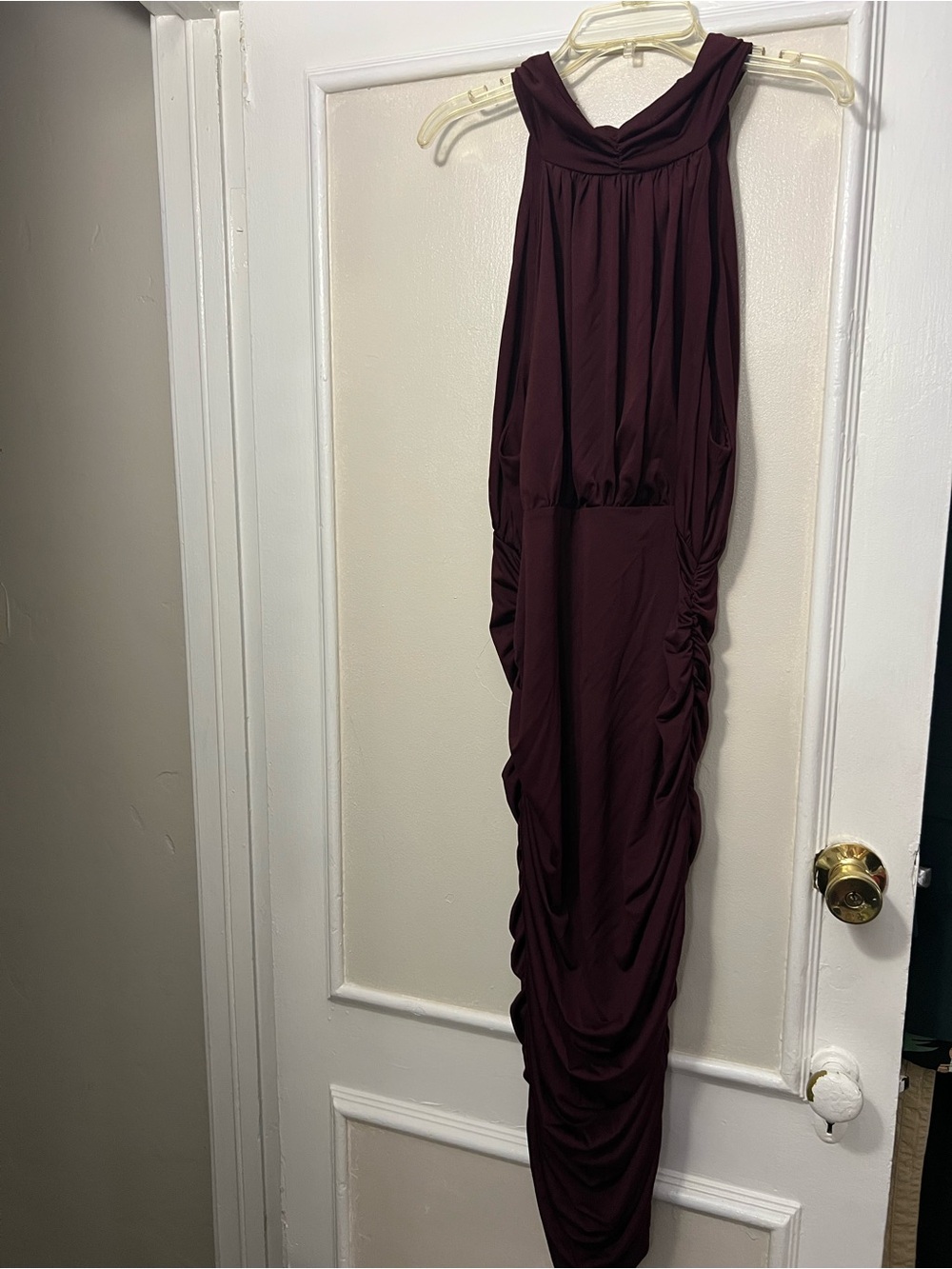 AX Paris Burgundy Halter Maxi Dress with Ruching